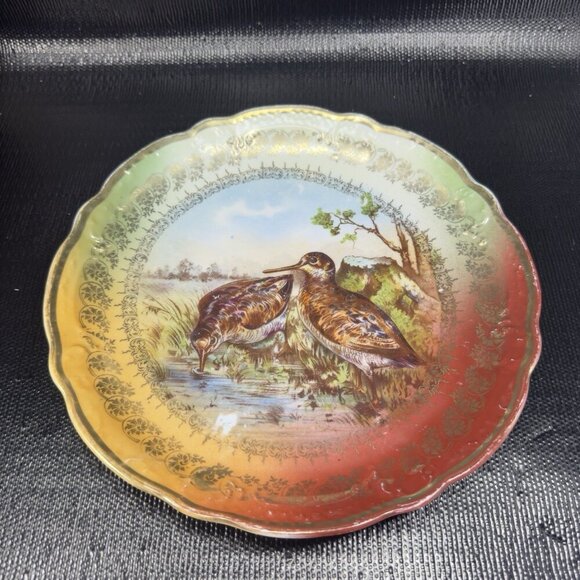 German Bavaria Fine Porcelain Dish Plate Bird Sandpiper Birds Ornate Plate 9.5” - Picture 14 of 15